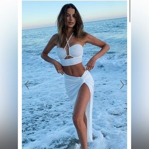 Showpo Forrest Halter Neck Top Twist Midi Skirt Two Piece Set- White